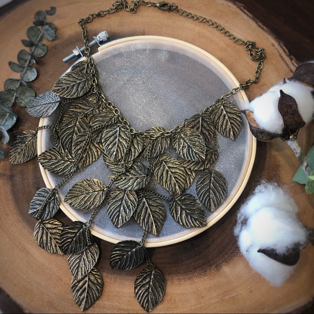 Bronze Gold Leaf Statement Necklace